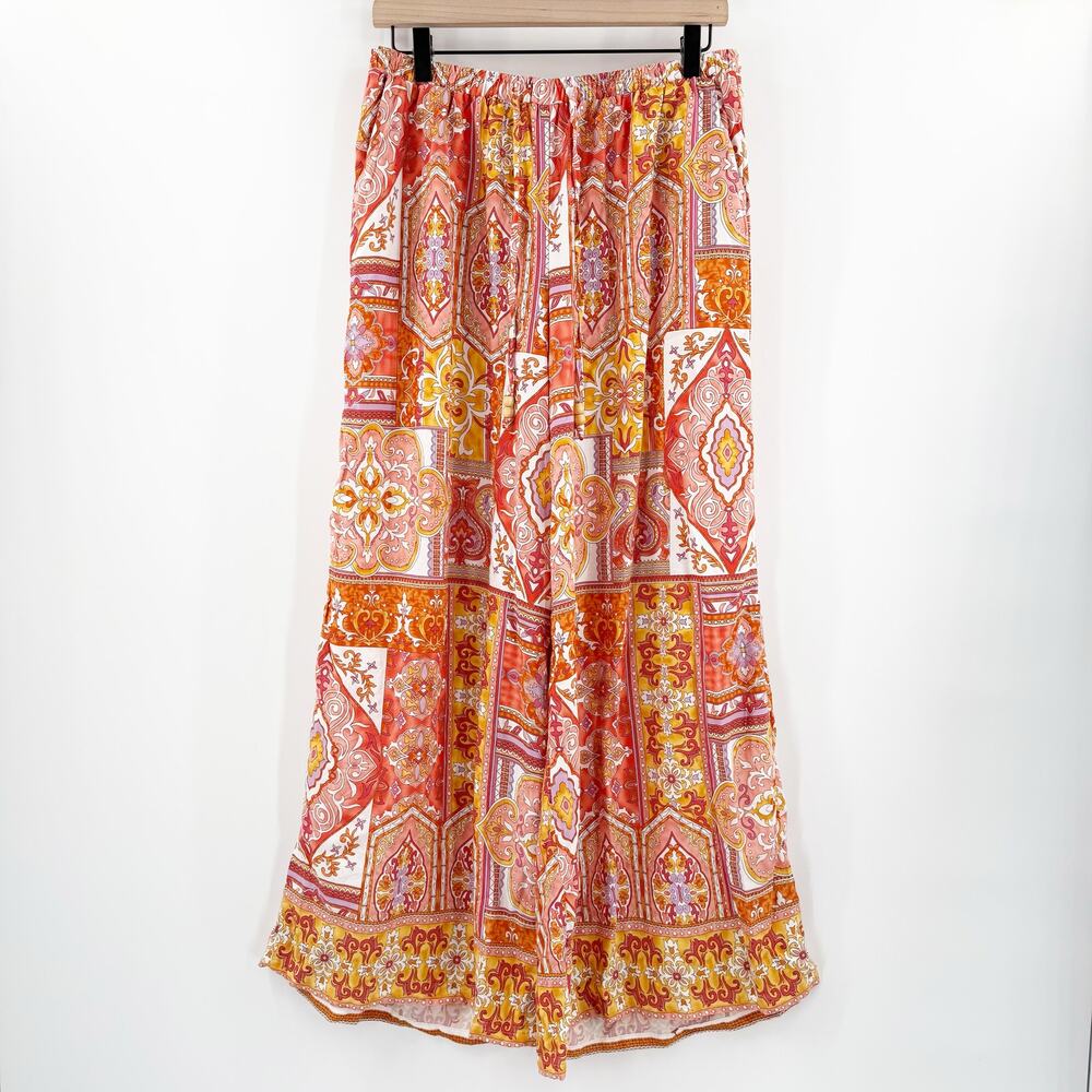 Haute Hippie Pants Size Medium Tropical Patchwork Wide Leg Palazzo Resort Travel